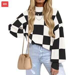 Ribbed Knit Pullover Sweater Turtleneck Loose Fit Long Sleeve